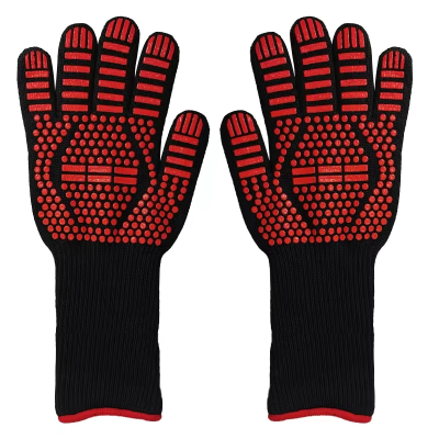 High Temperature Resistant 800 Degrees Barbecue Oven Heat Insulation Anti-Scald Fireproof Industrial Boiler Gloves Aramid Thickened Silicone Baking
