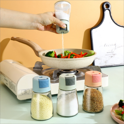 Kitchen Glass Seasoning-Controlled Salt Bottle Press-Type Quantitative Seasoning Jar Sealed Seasoning Box Salt Jar MSG