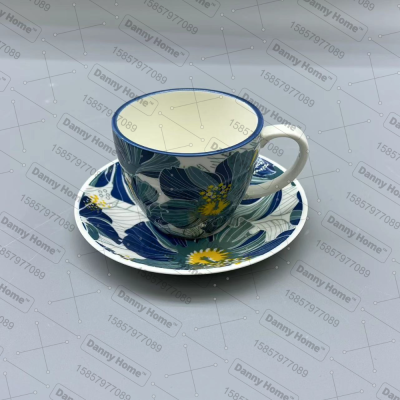 Cup and Saucer Ceramic Cup Dish Printing Cup and Saucer Set Cup and Saucer Hotel Coaster Household Dining Table Coaster Wholesale