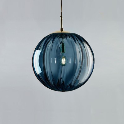 Nordic Creative Blue Glass Restaurant Art Chandelier Bedroom Bedside Bar Dining Designer Single Head Hanging Line Lamp