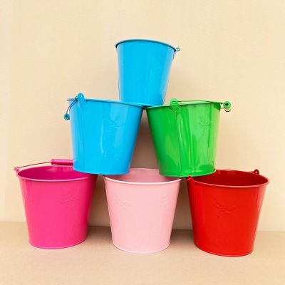 Children Playing with Water Toys Small Iron Bucket Beach Sand Playing Water Iron Bucket Colorful Gardening Water Bucket Seaside Wholesale