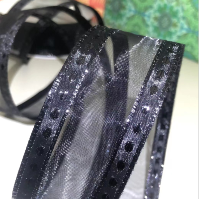 Item No.: 2024 Christmas Gift Bag Decoration DIY Black Mesh Dot Onion Edge Bilateral Wire Ribbon 3.8cm