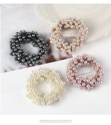 Elegant High-End Pearl Headband Mori Girl's Hair Band High Elastic Hair Tie Does Not Hurt Hair Accessories Factory Direct Sales Rubber Band