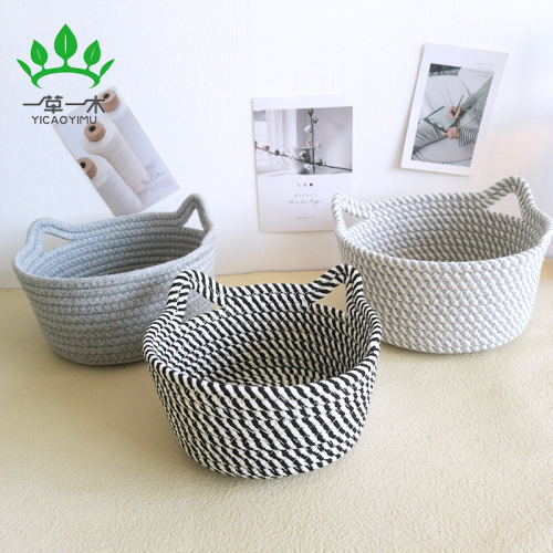 desktop storage box cotton rope storage basket hemp rope woven storage basket cosmetics snack sundries basket european style storage basket