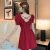French Style Sneaky Design Backless Square Collar Puff Sleeve Red Dress Women's 2022 Waist Slimming Temperament Youthful-Looking Dress