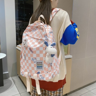 INS Chessboard Plaid Student Schoolbag Female Ulzzang Japanese Girl Backpack Portable Backpack