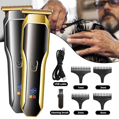 Cross-Border New Oil Head Push Electrical Hair Cutter Carving Bald Head Hair Scissors 0 Cutter Head Smart Display Hair Clipper Hair Salon Notch