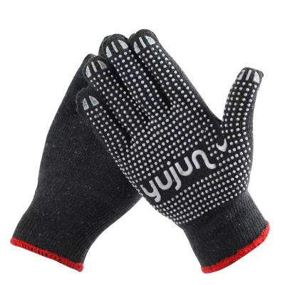 Labor Protection Gloves Thickening and Wear-Resistant Point Plastic Point Bead Glue White Cotton Thread Gloves Non-Slip Work Gloves Labor Protection