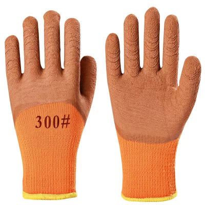 Winter Fleece Lined Padded Warm Keeping Labor Protection Gloves Terry Wrinkle Non-Slip Wear-Resistant Dipping Protective Gloves