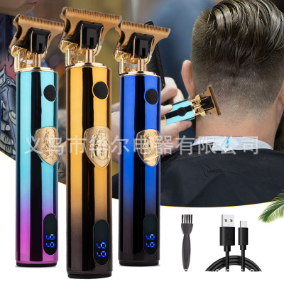 Cross-Border T9 New Oil Head Trim Electric Hair Cutting Knife Gradient Electric Clipper Buddha Head Engraving Scissors Digital Display Hair Clipper