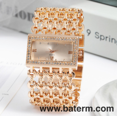 Cross-Border Casual Fashion Women's Alloy Diamond Square Dial Watch Creative Roman Digital Quartz Women's Watch