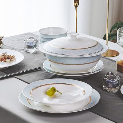 Huaguang Ceramic Bone China Tableware Suit Bowl and Dish Set Household Plate European and Chinese Style Wedding Porcelain Santorini