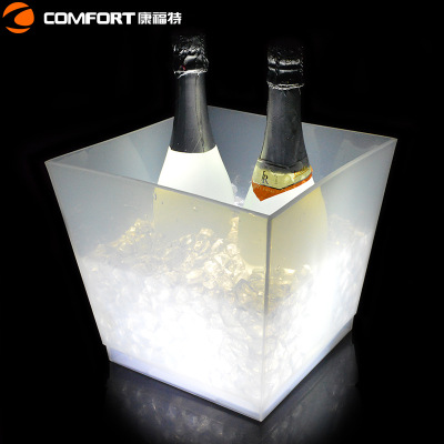 Factory Direct Sales Square LED-Illuminated Ice Bucket Pp Drop-Resistant Transparent Plastic Ice Bucket Rechargeable 