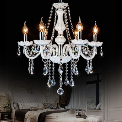 Factory Low Price Promotion 6 Heads White Candle Light White Jade Crystal Chandelier Bedroom Study and Restaurant Stair Light