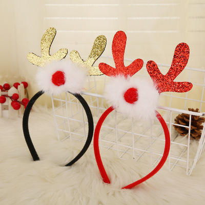 Christmas Dress up Christmas Antlers Headband Party Glowing Headdress Antlers Red Nose with Beard Antlers Hair Accessories