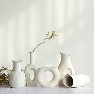 White Ceramic Vase Dried Flower Fresh Living Room Flower Arrangement Dining Table Domestic Ornaments