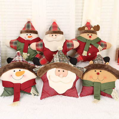 Christmas Carnival Christmas Decorations Christmas Five-Pointed Star Pillow Old Man Snowman Elk Doll Wholesale