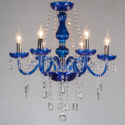 6-Head Blue Crystal Chandelier Candle Light Glass Lamp Hotel Guest Room Main Hotel KTV Private Room Exhibition Hall and Other Places