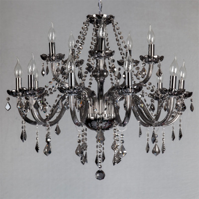 10+5 Smoky Gray Crystal Chandelier Double Layer 15 Heads Candle Light Glass Lamp Living Room Dining-Room Lamp Suitable for Hotel KTV