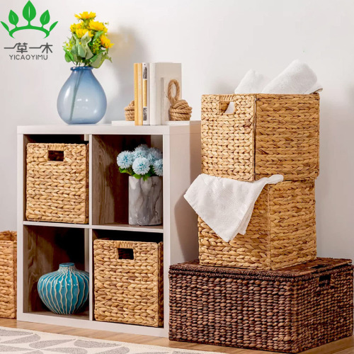 hot sale straw woven storage basket home storage box woven linen basket processing customization