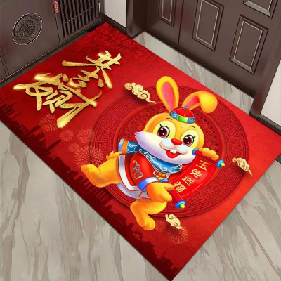 Crystal Velvet Floor Mat Door Mat Doormat Rabbit Tiger Year Floor Mat Custom Advertising Logo Carpet Red Mat