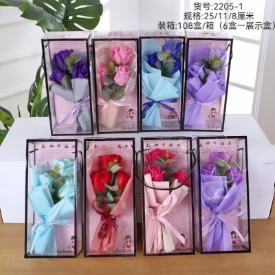 2022 New Teacher's Day Gift 3 Roses Soap Flower Rope Handle Transparent Boxed Artificial Flowers