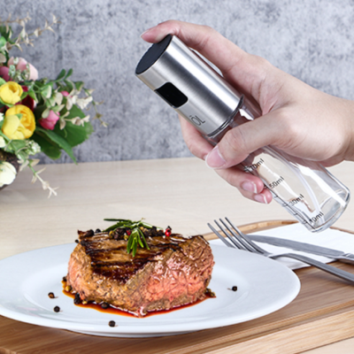 Kitchen Press Stainless Steel Oil Dispenser Cooking Oil Barbecue Spray Household Fuel Injector Glass Oiler