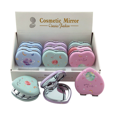 Planet Heart-Shaped Macaron Double Mirror Easy to Carry Girl Makeup Mirror Advertising Gift Foldable Small Mirror