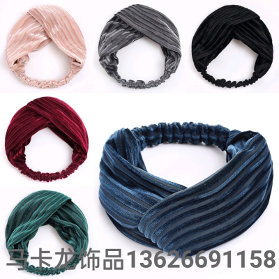 New Gold Velvet Striped Hair Band Autumn and Winter Versatile Solid Color Handmade Knotted Bow Wholesale Factory Direct Sales