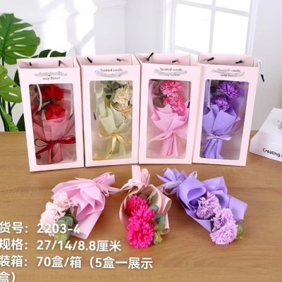 Factory Direct Wholesale Teacher's Day Gift Portable Window Gift Bag 3 Carnation Soap Flower Mother's Day Gift