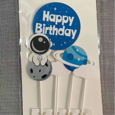 Birthday Cake Insert Birthday Cake Fork Flag Astronaut Birthday Four-Piece Set