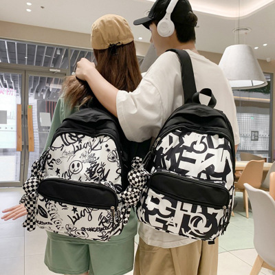 2022 New Simple Nylon Casual Early High School Student Schoolbag Personalized Graffiti Casual Bag