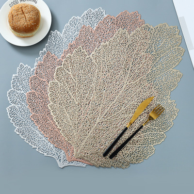 PVC Hollow out Placemat Creative Style Leaves Desktop Heat Proof Mat Solid Color Cabinet Pad Nordic Style