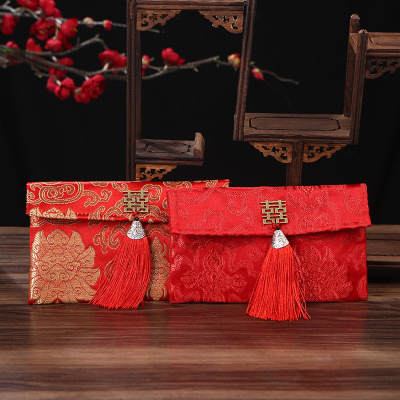 Wedding Wedding Red Envelope Chinese Style Gift Birthday Red Pocket for Lucky Money Xi Character Fabric Big Red Envelop Containing 10,000 Yuan Factory Direct Sales