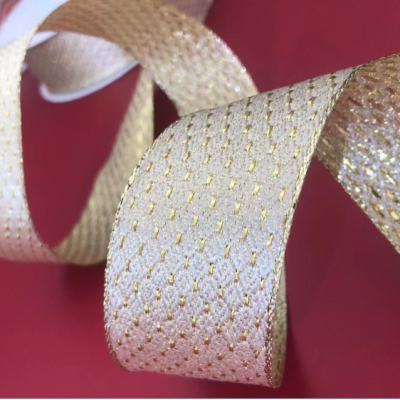 Item No.: 1046 Christmas Gift Bag Decoration DIY Golden Diamond Gold Leaf Bilateral Wire Ribbon 6.3cm