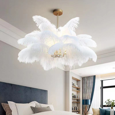 Feather Pendant Light LED Feather Ceiling Light Fixture Hanging Lamp For Bedroom, Living Room, Dining Room