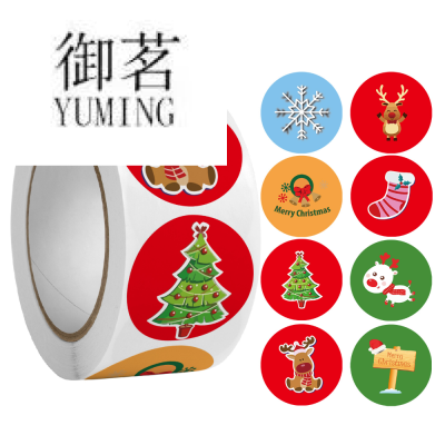500 Stickers/Roll Christmas Cartoon Gift Decorative Stickers Adhesive Baking Biscuit Cake Packaging Sealing Paste