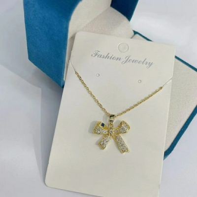 Affordable Luxury Fashion Elegant Graceful All-Match Copper Zircon Bow Necklace Pendant