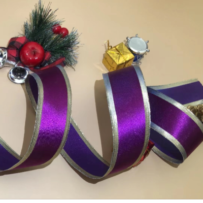 Item No.: 2007 Christmas Gift Packaging Decoration DIY Purple Phnom Penh Christmas Wire Ribbon 3.8cm