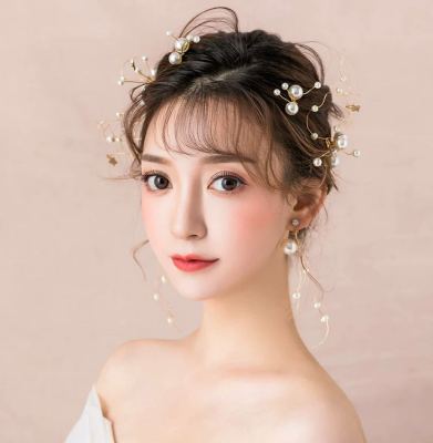 Bridal Wedding Dress a Pair of Hairclips Headdress Korean Wedding Chinese Wedding Beaded Set Shooting Props Hair Accessories