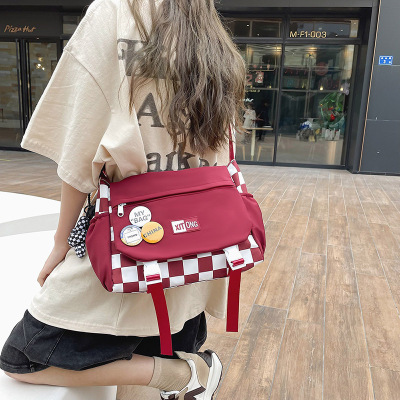 New Crossbody Bag Plaid Cute Style Student Schoolbag Nylon Tide Cool Girl Canvas Bag Tutorial Japanese Shoulder Bag