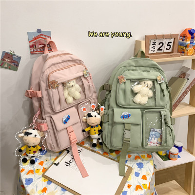 Korean Style Little Bear Pendant Schoolbag Female Harajuku Ins Style Simple Fashion Backpack Trendy Fashion Large and Medium Primary School Students