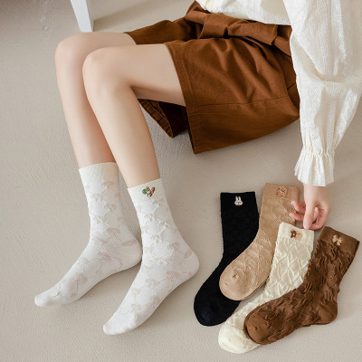 INS Trendy Korean Style Girl Printing Tube Socks2022 Summer Bow Embroidery Cotton Sock Internet Celebrity JK Bunching Socks