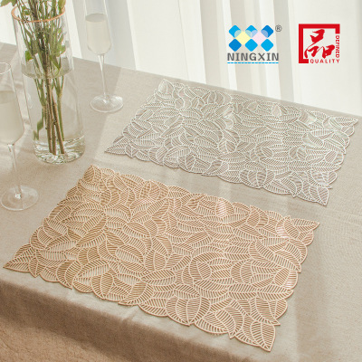 European Style Hollow out Placemat PVC Table Mat Heat Proof Mat Gilding Leaves Square Western Food Placemat Durable Hotel Restaurant Placemat