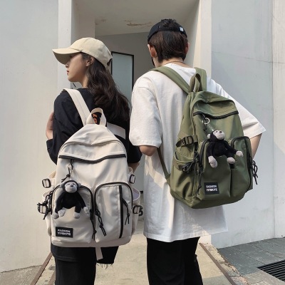New Double Pocket Solid Color Fashionable Outdoor Leisure College Style Early High School and College Student Schoolbag Backpack Men's Large Capacity