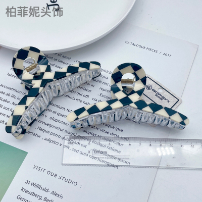 Updo Hairpin Hair Accessories Girlish Style Shark Clip Wholesale Mini Jaw Clip Black and White Chessboard Grid Medium Size Back Head Gripper