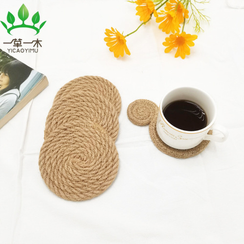 linen woven shape teacup mat hemp rope placemat kitchen dining table cushion heat proof mat coaster non-slip mat