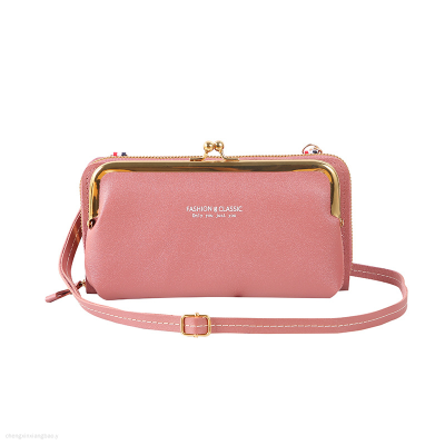 Mobile Phone Bag Women's Korean-Style Simple Zipper Shoulder Bag Large-Capacity Wallet Soft Leather Lychee Pattern