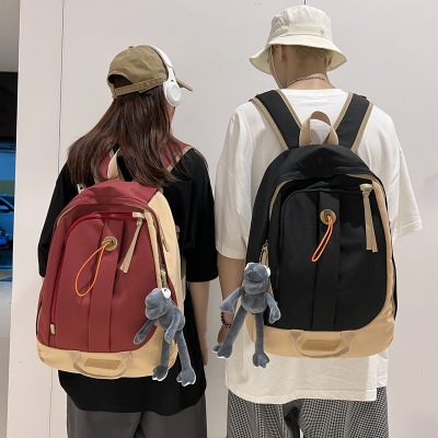 Trendy Contrast Color Backpack Bags Male Japanese Style Simple Female Young Student Backpack Bag Male Leisure Large-Capacity Backpack