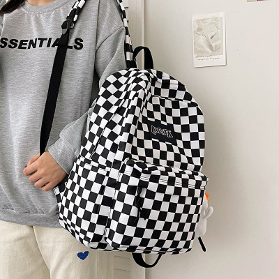New Color Chessboard Plaid Backpack Couple Korean Style Simple Ins Backpack Artistic Style Large Capacity Student Schoolbag